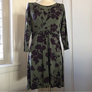 EUC Boden Green Floral Cotton Long-sleeve Dress